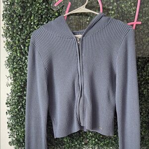Hollister Blue Ribbed Zip-Up Hoodie